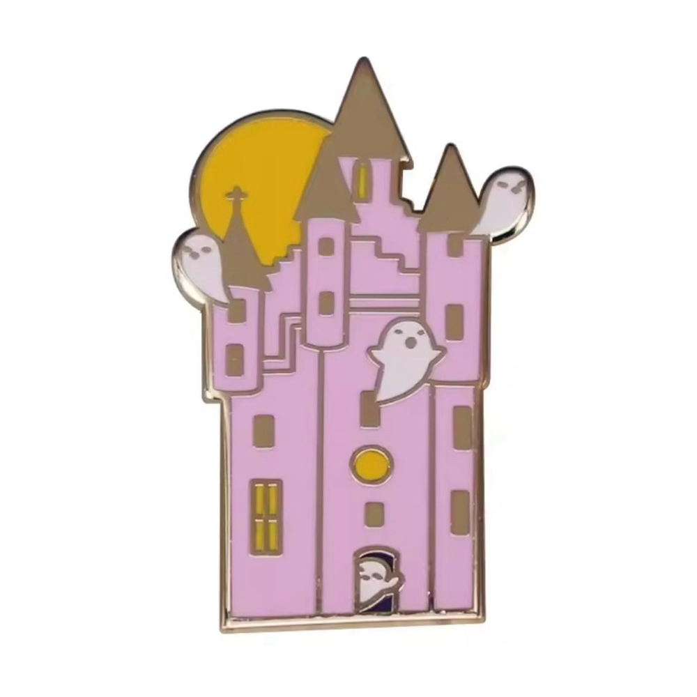 Pink Spooky Haunted Ghost Castle Enamel Pin